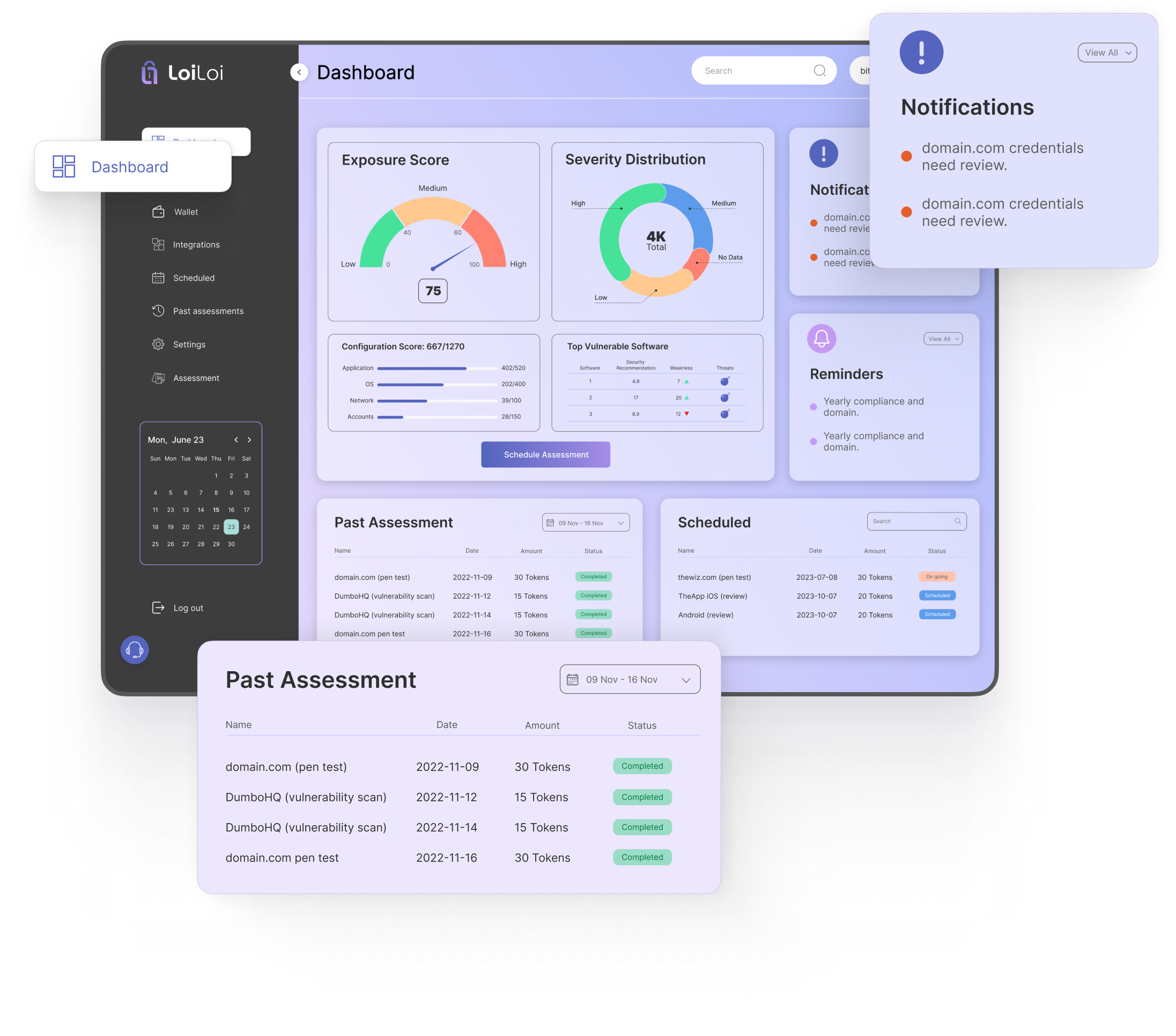 Dashboard preview showing security assessment overview.